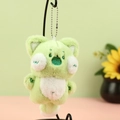 Light green plush cat keychain toy with soft fur and silver chain on stand - Green