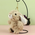 Portachiavi con coniglietto beige in morbido peluche e chiusura in metallo dorato - 13cm / Cuoio