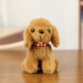 Brown plush teddy dog keychain with red heart collar and golden bell pendant - 12cm / Dark Brown