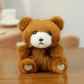 Cute brown plush teddy bear keychain with red rose embroidery and heart paw detail - 12cm (01) / Dark Brown