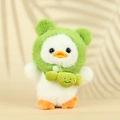 Cute white plush duck keychain pendant wearing a soft green hooded frog costume - White / 15CM