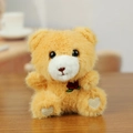 Cute ginger teddy bear plush keychain with red rose embroidery and heart paws on feet - 12cm (01) / Tan