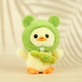Cute yellow plush duck keychain wearing green frog hoodie and candy bag charm - Yellow / 15CM