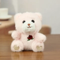 Pink plush teddy bear keychain with rose embroidery and golden heart paw detail - 12cm (01) / Pink