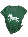 Dettaglio di una t-shirt con scollo a V, stampa floreale di cavallo e nodo laterale - S / Verde Vintage (Stampa Bianca)