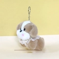 Süßer braun-weißer Schnauzer-Plüsch-Welpen-Schlüsselanhänger mit weißem Spitzenkragen - Ca. 10cm / Khaki Grau