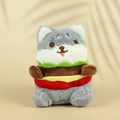 Llavero de peluche gato hamburguesa lindo con capas coloridas y bordado suave - Estilo Husky/Gato Gris / Gris