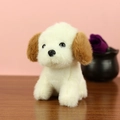 Cute white and brown plush puppy dog keychain ornament with soft fluffy texture - White / About 13cm