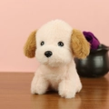 Cute beige stuffed plush dog keychain with dark brown ears and soft faux fur texture - Pink / About 13cm