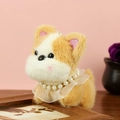 Süßer beige Plüsch-Schnauzer-Welpenanhänger mit Perlenkette und Spitzenkragen-Detail - Ca. 10cm / Braun