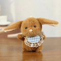 Cute brown plush bunny keychain with blue checkered bib and lace details - Dark Brown / About 12cm