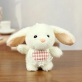Cute cream plush bunny keychain wearing a pink checkered apron with lace trim - Beige / About 12cm