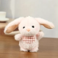 Pink plush rabbit keychain featuring a red and white checkered lace bib detail - Pink / About 12cm