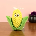 Detail of cute plush corn keychain with yellow dotted fabric and green soft leaves - Corn Shape