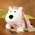 Portachiavi peluche Westie bianco con cappello rosa e camicia a righe decoro - 12cm / Rosa a Righe