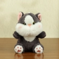 Cute grey and white plush cat keychain with pink sequin paw pads on a wood surface - Dark Gray / About 13cm