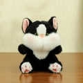 Cute black and white plush cat keychain with pink paw embroidery and soft fur texture - A Black / About 13cm