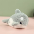 Cute plush dolphin keychain in soft grey and white faux fur with delicate blue embroidery - Grey Dolphin