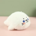 Cute white seal plush keychain with soft long fur and blue embroidered eyes - White Sea Lion