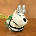White Westie plush keychain with silver bow and black dress on a wooden surface - 12cm / Tweed Style