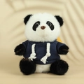 Détail d'un panda en peluche portant un sweat à capuche bleu marine et cordon blanc - Panda Noir Avec Sweat Bleu