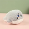Cute round grey seal plush keychain with soft fur and detailed facial embroidery - Grey Seal Lion