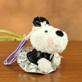 White curly Westie plush keychain in black leather jacket and silver polka dot skirt - 12cm / Leather Skirt