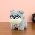 Cute gray and white plush puppy keychain with black glasses and a silver bell - Gray