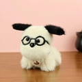 Cute plush puppy keychain variant with black round glasses and silver collar bell - Off White