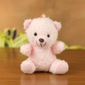 Pink curly plush teddy bear keychain with silver metal bead chain for bag decoration - Pink