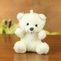 Cute white plush teddy bear keychain charm with soft long fur and ribbon loop - White