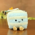 Plush triangle cake keychain in light blue and beige stripes with a cute smiley face - Blue / About 12cm