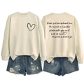 Détails du sweat crème avec motif cœur et citation motivante au dos pour femme - Sable / Police Noire