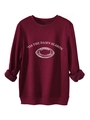 Detail view of wine red crewneck sweatshirt with 'Tis the Damn Season' print and ribbed cuffs - S / Burgundy