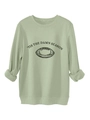 Detail of sage green sweatshirt featuring retro football graphic and 'Tis The Damn Season print - Olive Green
