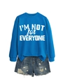 Detail of the blue sweatshirt fabric with I'M NOT FOR EVERYONE white printed slogan - S / Lake Blue (White Text)