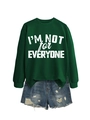 Detail of green round neck sweatshirt featuring I'M NOT FOR EVERYONE text and ribbed cuffs - S / Dark Green (White Text)
