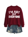 Burgundy sweatshirt with white I'M NOT FOR EVERYONE print paired with denim shorts - S / Wine Red (White Font)