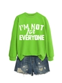 Neon green sweatshirt with I'M NOT FOR EVERYONE text and distressed denim shorts - S / Fluorescent Green (White Text)