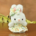 Süßer weißer Plüschhase Schlüsselanhänger mit Blumenkleid und passender Schleife - Ca. 15cm / Gelb