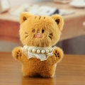 Llavero de gato de peluche naranja con collar de perlas y encaje blanco fino - Marrón / 14cm