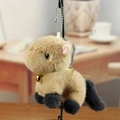 Cute brown capybara plush keychain with soft fur, golden bell collar and silver bead chain - Calico