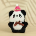 Portachiavi panda di peluche con cappello rosa LOVE e fiocco a quadretti rossi decorato - 12cm / Stile Cappello Rosa