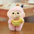 Portachiavi scimmietta di peluche rosa con banana gialla su base in legno - A Rosa / Circa 15cm
