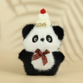 Portachiavi panda di peluche con cappello bianco e fiocco a quadri rosso verde su beige - 12cm / Stile Cappello Bianco