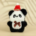 Portachiavi panda di peluche con cappello rosso LOVE e fiocco a quadretti colorati - 12cm / Stile Cappello Rosso