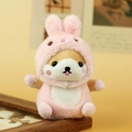 Peluche Shiba Inu carino con costume da coniglio rosa e dettagli ricamati a mano - Stile travestimento coniglio rosa (F-Rosa)