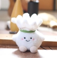 Ciondolo di peluche a forma di verdura bianca con colletto verde e guance rosa - Stile Bordo Verde / 14cm
