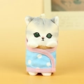 Cute plush cat keychain in light blue polka dot wrap with green embroidered eyes - Blue Polka Dot Style / Blue / Approx 10cm