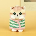 Cute plush cat keychain wearing green and white striped bathrobe with silver bead chain - Green and White Striped Style / Green / Approx 10cm